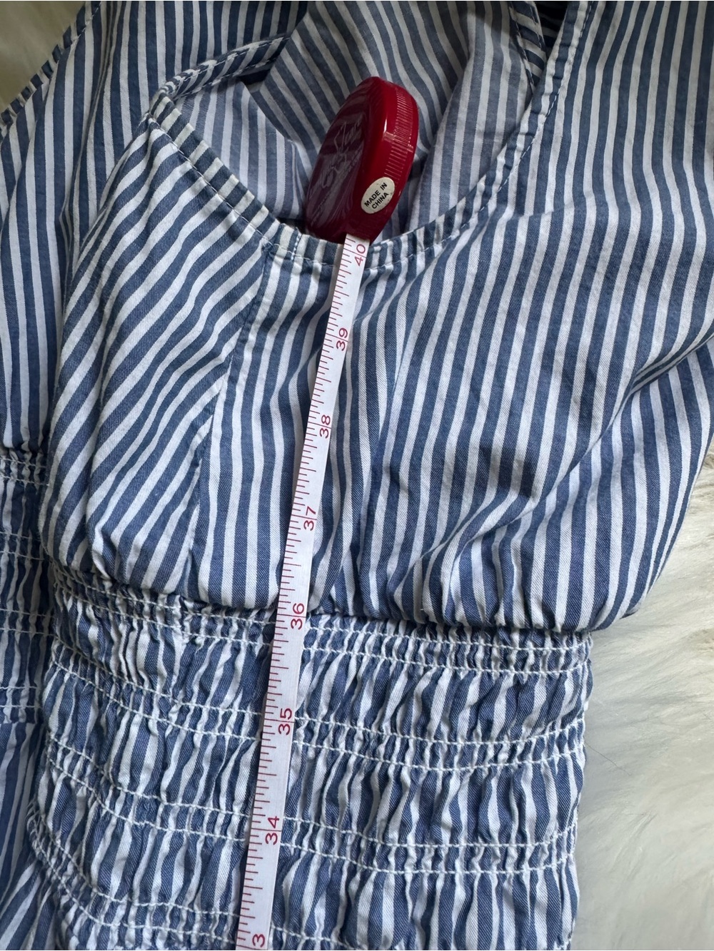 Old Navy Blue and White Striped Tie-Shoulder V-Neck Midi Dress - Picture 8 of 10